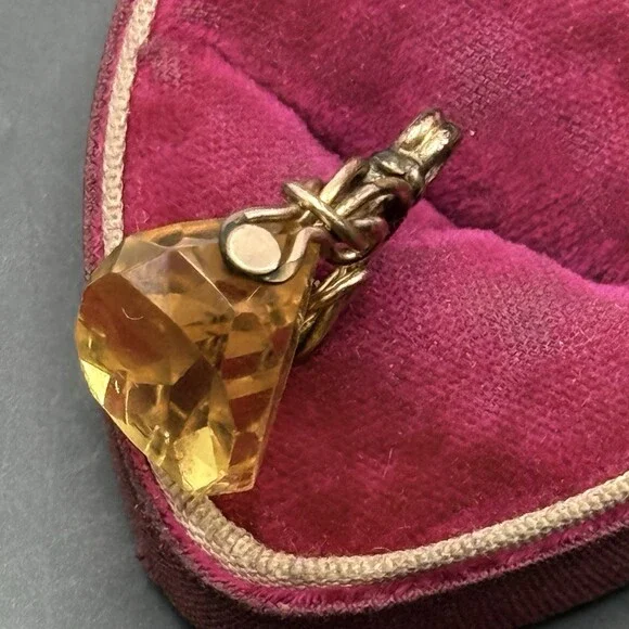 Antique Gold Fill Citrine Glass Fob Charm Pendant - Picture 7 of 15